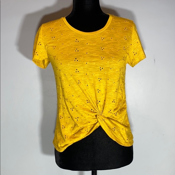 NWT Francesca's Inverted Knot Eyelet Mustard Top